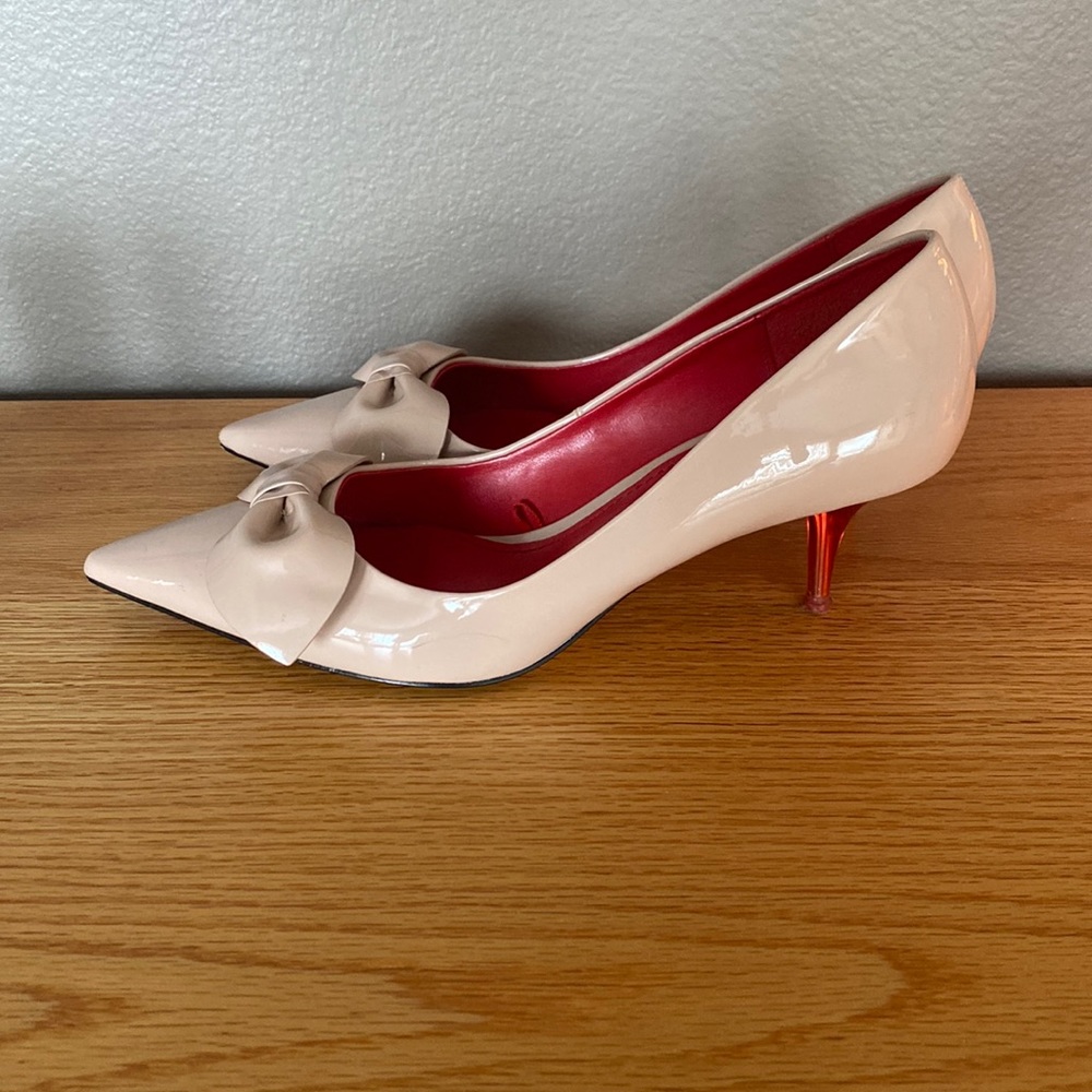 Zara nude translucent red heels with bow